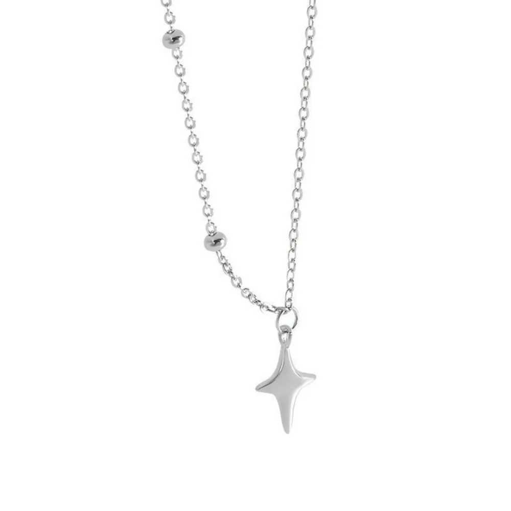Classic Simple Four-pointed Star Pendant Necklace for Women Temperament Trend Silver Color Stainless Steel Cross Chokers Jewelry H260406