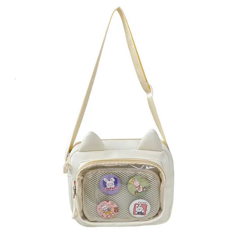 Womens Cute Cat Ear Clear Ita Bag 2026 New Mesh Crossbody Bag with Badge Decor Kawaii Anime Shoulder Bag for Daily Events C260406