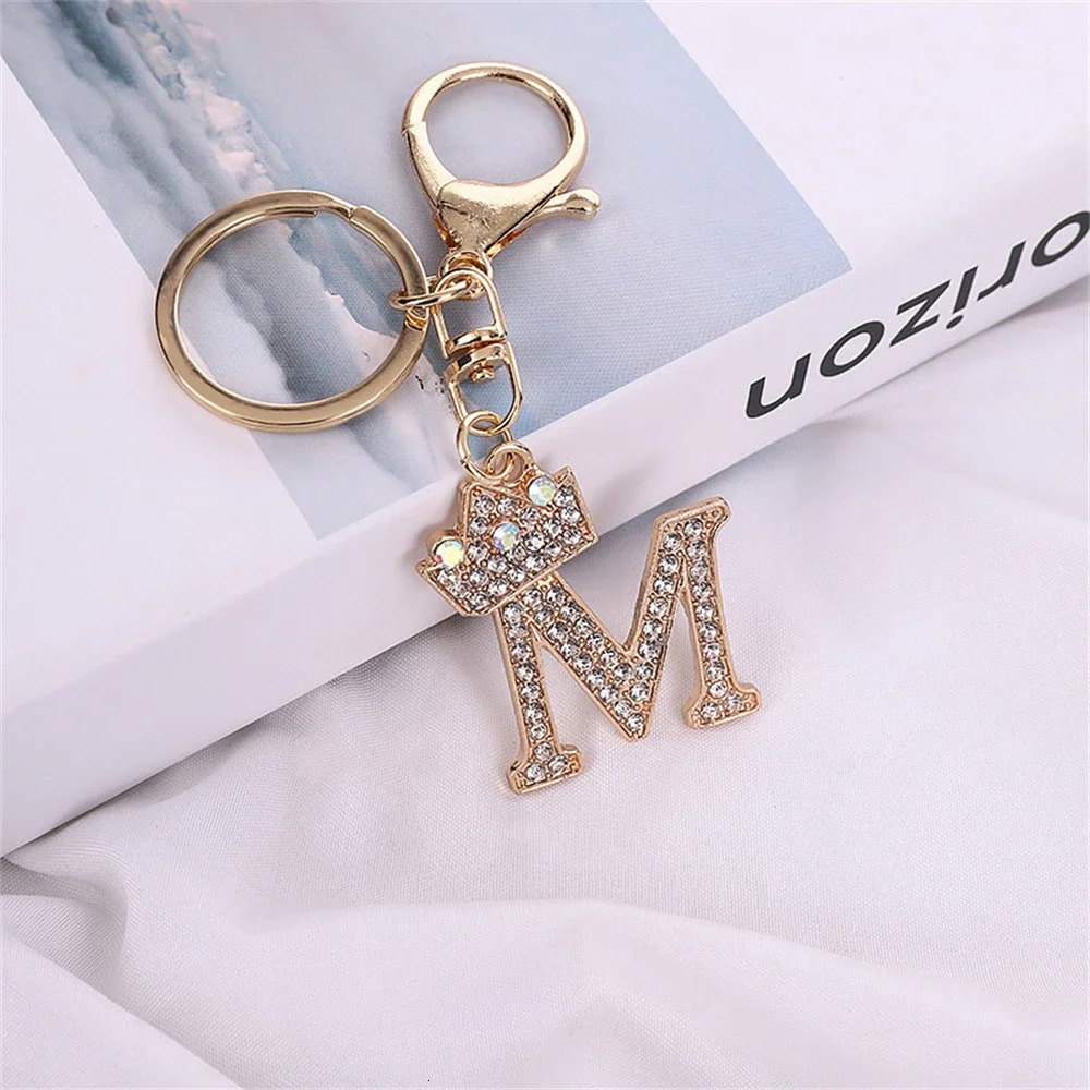 Rhinestone Crown 26 Letters Car Keychain Accessories Creative A-Z Initials Gold Keyring Women Bag Ornaments 260403BJ - view 5