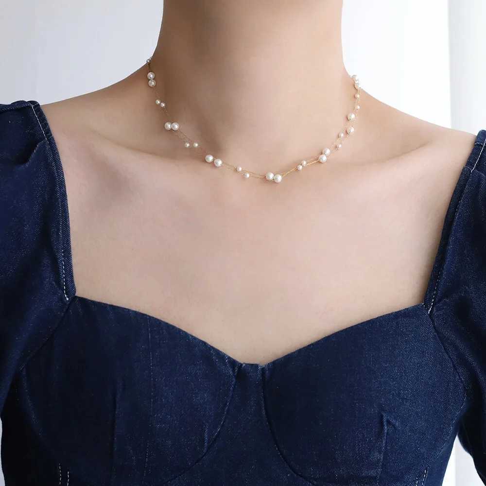 316l Stainless Steel Beautifully Temperament Pearl Chain Necklace for Women Waterproof Metal Collar Jewelry Bijoux Gift H260406