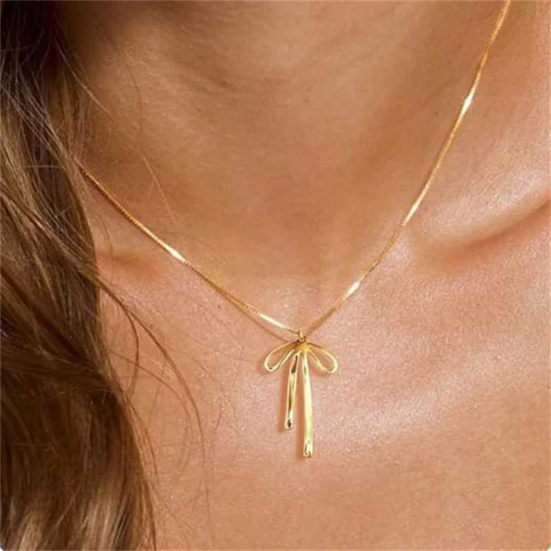 Trendy Gold Bow Necklace Gold Plated Cute Bow Pendant Bow Chain Choker Necklaces for Women Christmas Party Gifts H260406