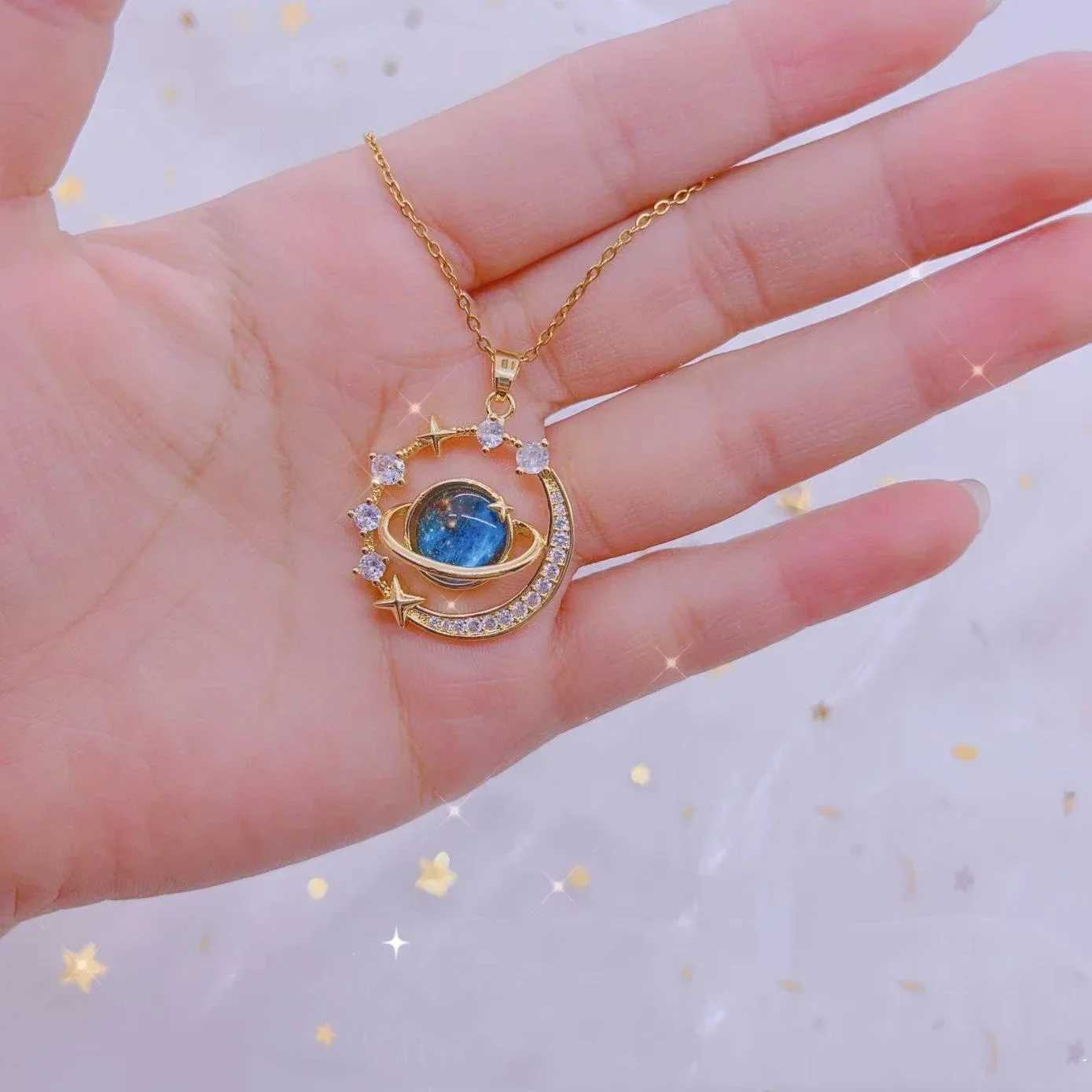 LATS Fashion Luxury Inlaid Zircon Moon Pendant Necklace for Women Girl Butterfly Water Drop Clavicle Chain Charm Jewelry H260406