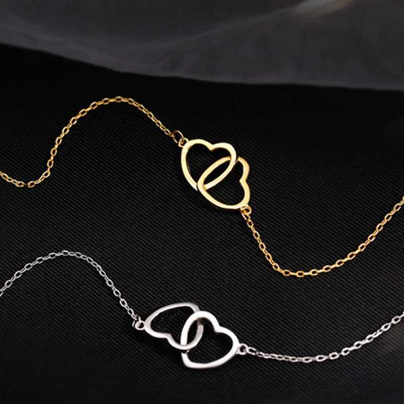 2024 Double Heart Pendant Necklace for Women Couple Choker Gold Silver Color Chain Wedding Party Friends Jewelry Gift H260406