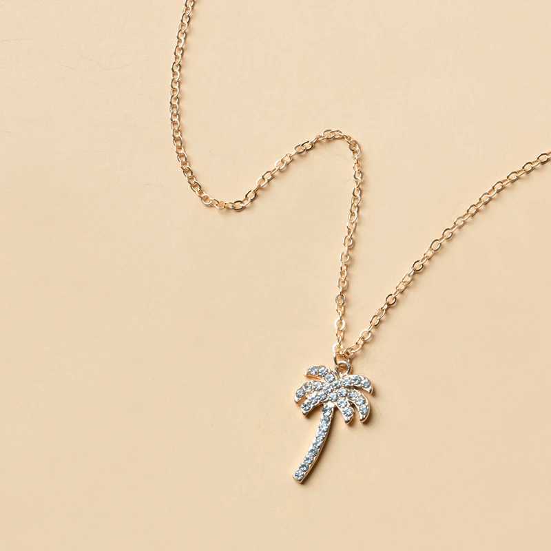 New Coconut Palm Tree Necklace For Women Exquisite Crystal Zircon Metal Clavicle Chain Choker Summer Beach Ocean Sandy Jewelry H260406