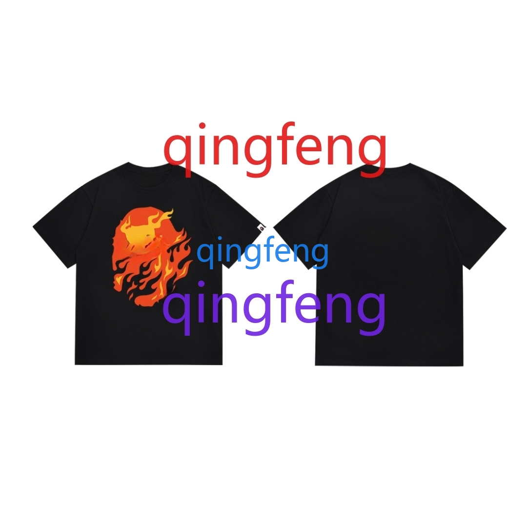 New summer short sleeved round neck T-shirt, casual and fashionable short sleeved shirt, camouflage graffiti flame printed all cotton T-shirt, casual 