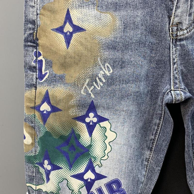 European Style Fashionable High-End Luxurious Printed Denim Shorts for Men - Thin Trendy Elastic Slim-Fitting Five-Pocket Pants - Little Joy