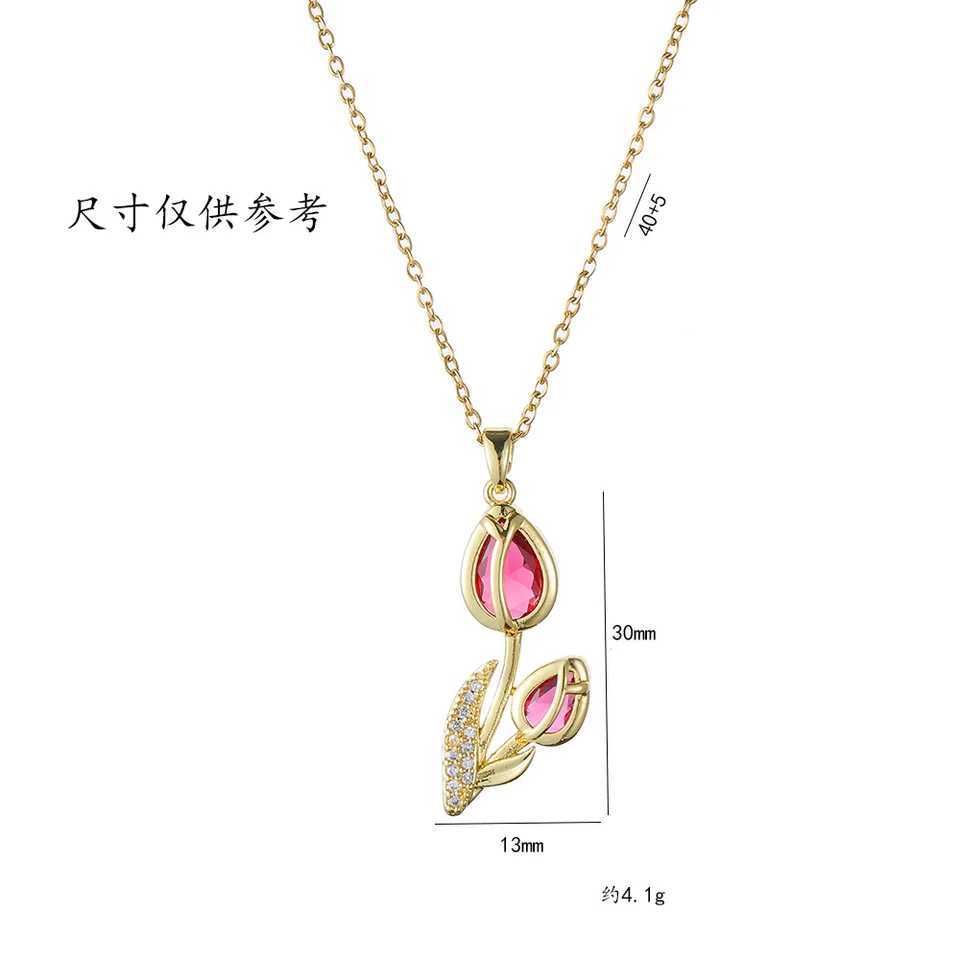 Elegant Enamel Tulip Flower Pendant Necklace for Women Girl Green Leaf Necklace Choker Party Jewelry Gift H260406