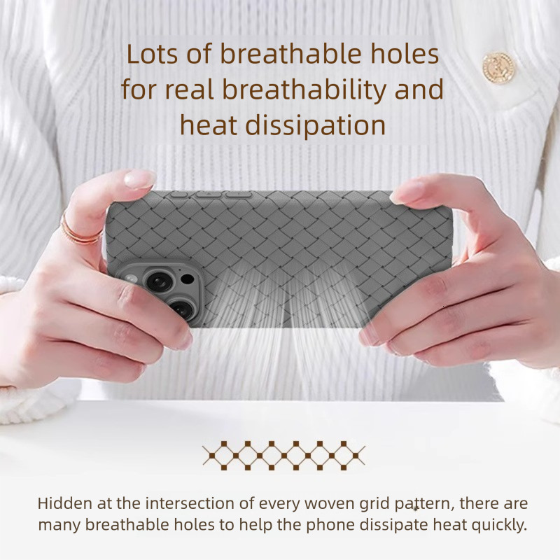 Designer Luxury Woven Braided Phone Case For Iphone 16 15 14 Pro Max, TPU Leather Texture Heat Dissipation Protective Cover