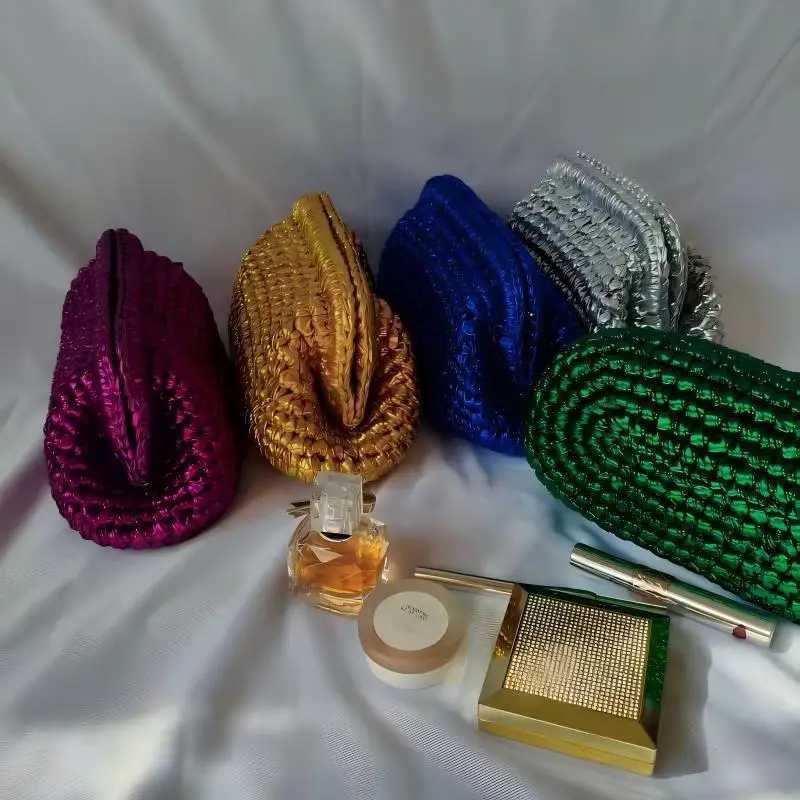 Silver Weave Fabric Handbag Multicolor Ladies Chain Underarm Bag Womens Clutch Bag C260406