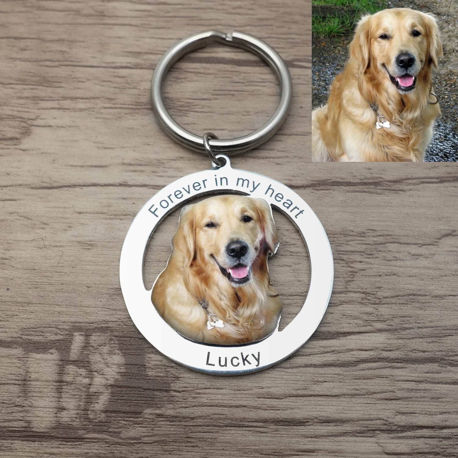 Custom Po Engraved Keychain Personalised Picture Keyring Personalized Memorial Key Chain Your Dog Pet Portrait Customize Gift 260403BJ - view 4