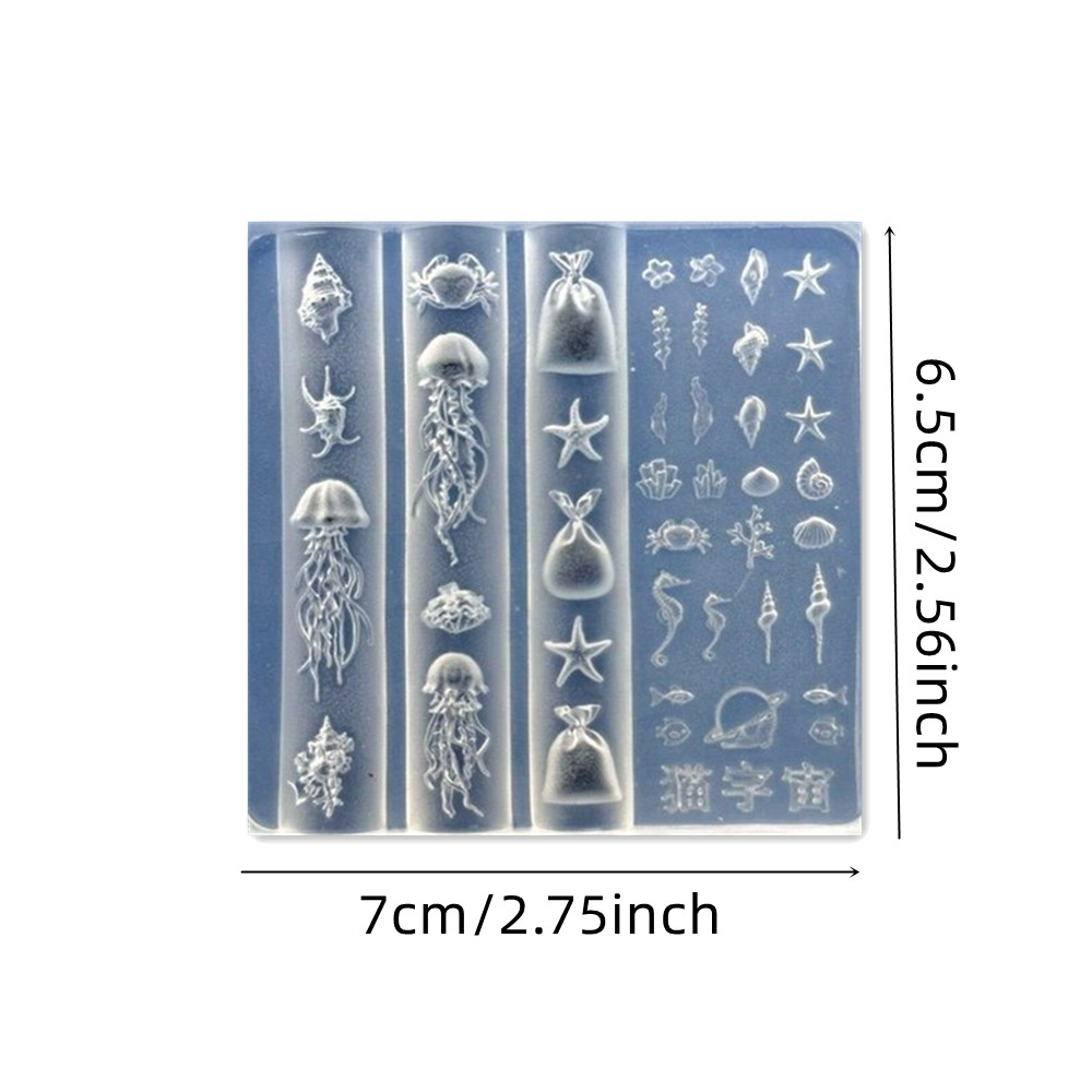 3D Silicone Nail Art Mold, Ocean Life Designs, Jellyfish, Seahorse, Shell, Whale, Conch, Crab, High Transparency, Perfect for DIY Manicures