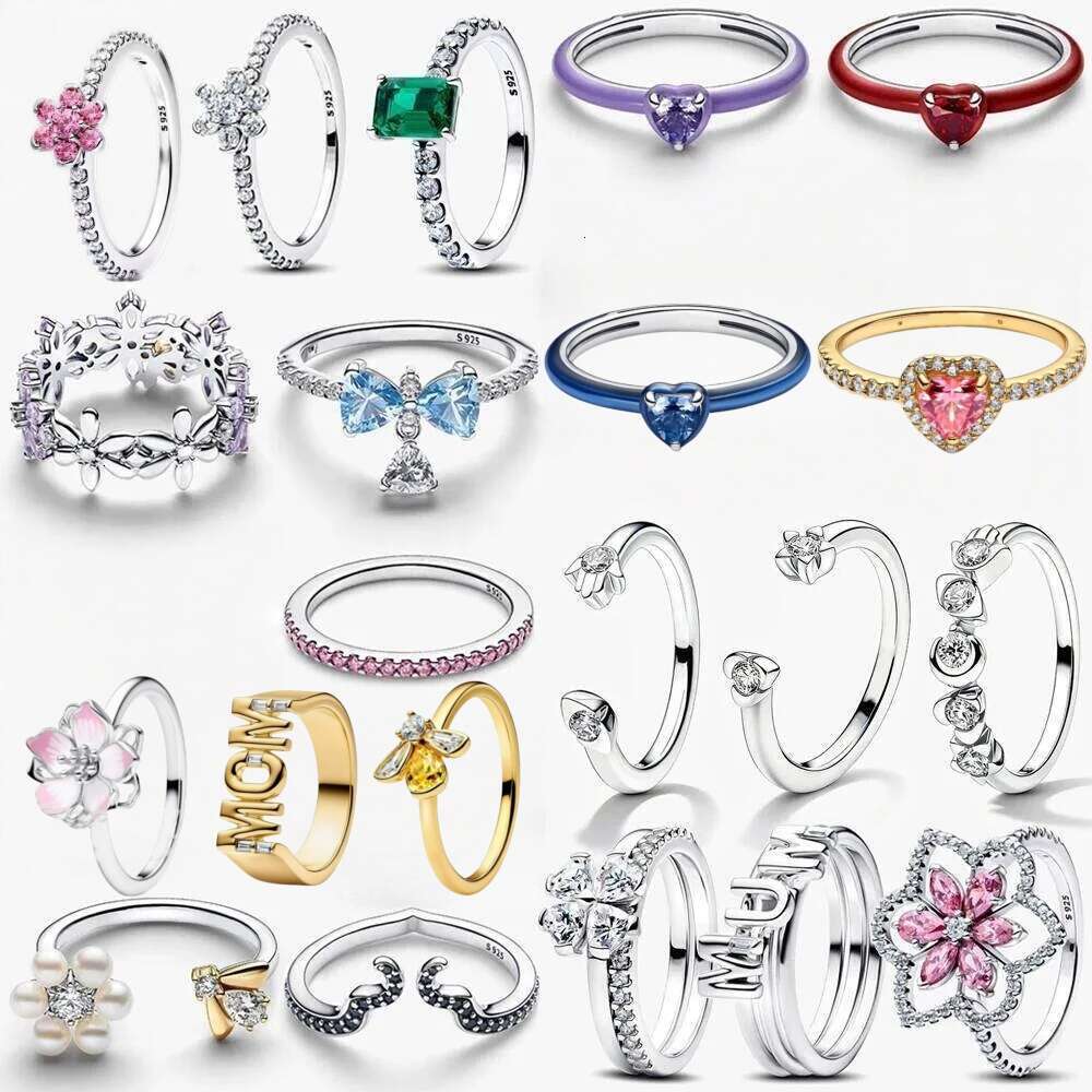 2026 New 925 Silver Heart Princess Crown Plant Bee Specimen ME Lucky Bow Double Layer Ring Exquisite DIY Charm Jewelry Gift wholesale