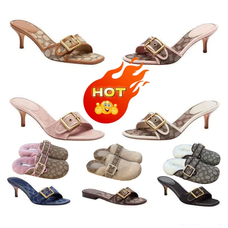 2026 Designer Sandals Margot Women Kitten Heels C Beach Summer Luxury Denim Heel High Leather Casual Slippers Fall Mules Pumps Cute Lady Low Heeled Size 35-42