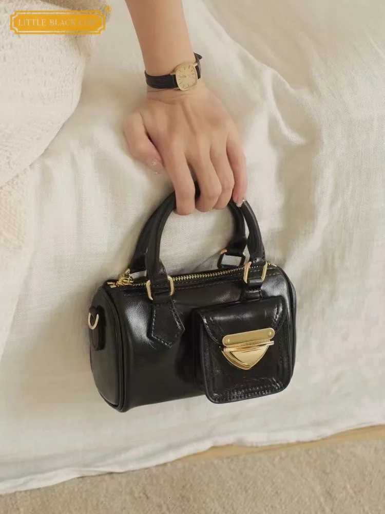 Office Ladies Lady Mini Trendy Split Leather Versatile Messenger Bag Handheld Single Shoulder Strap Crossbody Boston Bag C260406