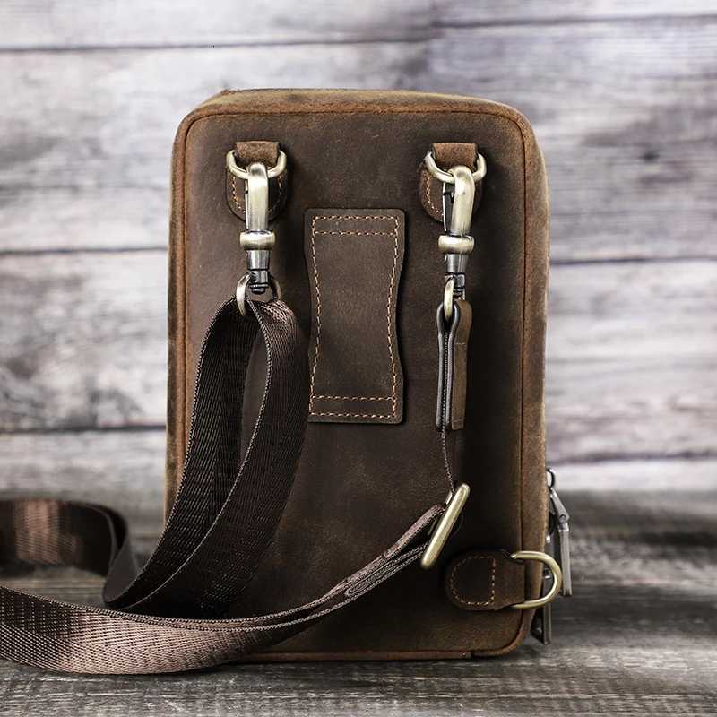 CONTACTS Crazy Horse Leather Men Crossbody Bag Casual Waist Pack Fanny Belt Bag For Male Small Phone Pocket Shoulder Bags C260406