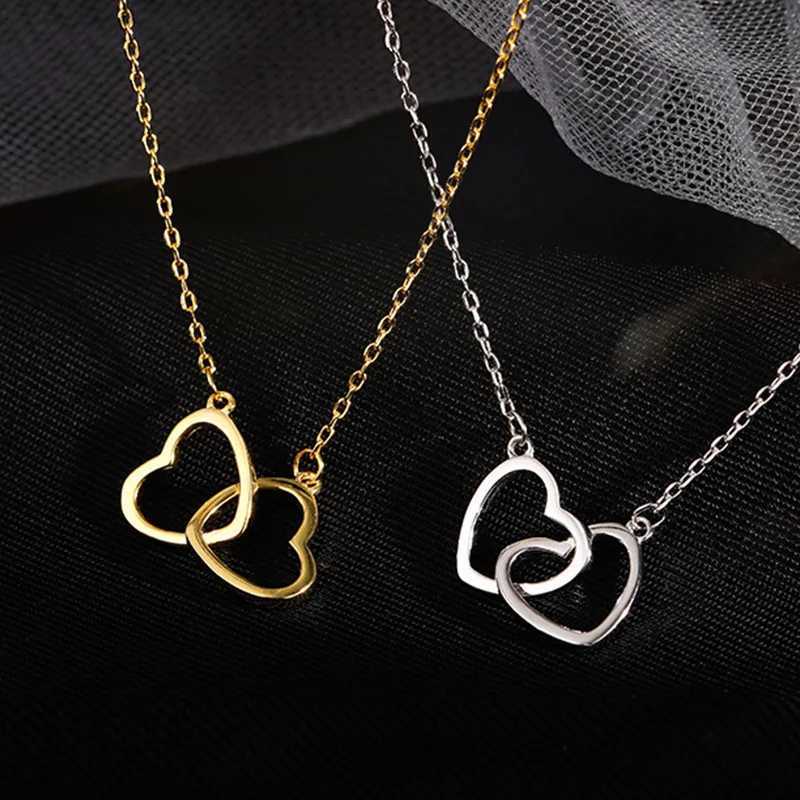 2024 Double Heart Pendant Necklace for Women Couple Choker Gold Silver Color Chain Wedding Party Friends Jewelry Gift H260406