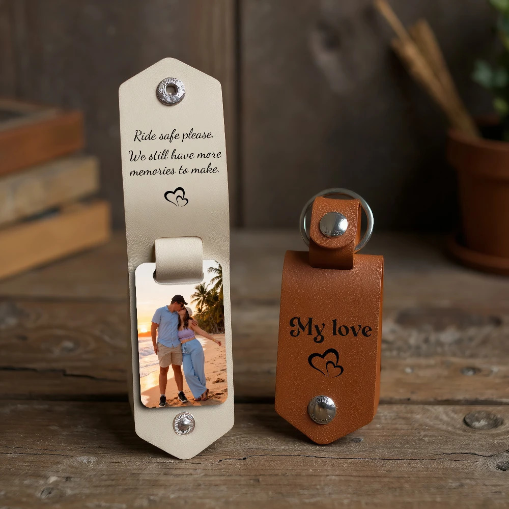 Custom Po Leather Keychain Printed Picture Personalized Key Tag Laser Engrave Text Keyring Gift for Family Lover Friends Box 260403BJ