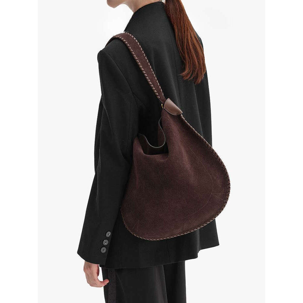Autumn New Round Frosted Cowhide Lazy Style Tote Bag Women Fashion Hot Selling Commute Large Capacity Shoulder Crossbody Bag All-Match Casual Women Ha