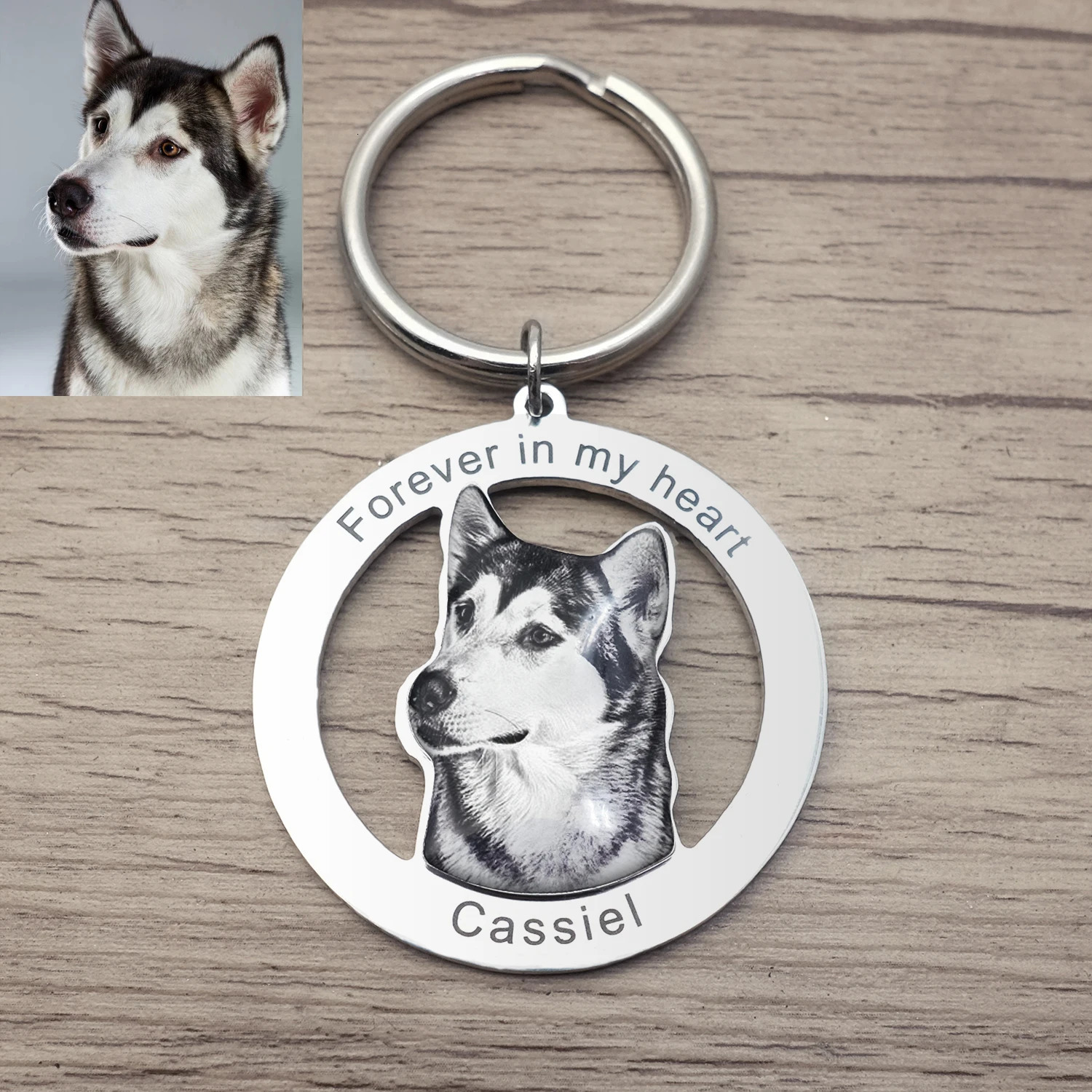 Custom Po Engraved Keychain Personalised Picture Keyring Personalized Memorial Key Chain Your Dog Pet Portrait Customize Gift 260403BJ