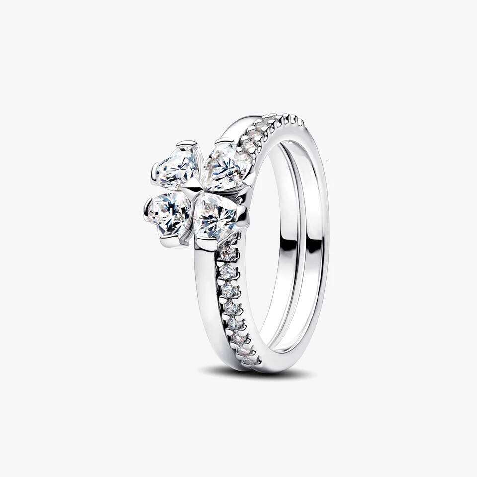 2026 New 925 Silver Heart Princess Crown Plant Bee Specimen ME Lucky Bow Double Layer Ring Exquisite DIY Charm Jewelry Gift