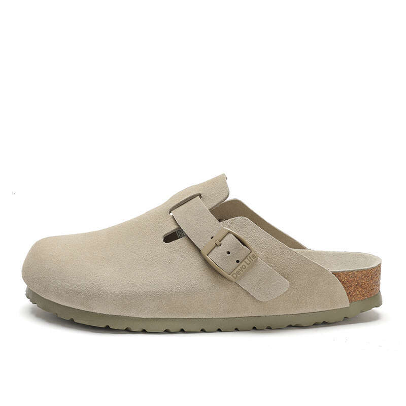 Slippers, cork shoes, flat shoes, cowhide shoes, non slip shoes, summer casual shoes, beach designer shoes shoes breathable and fashionable red gray