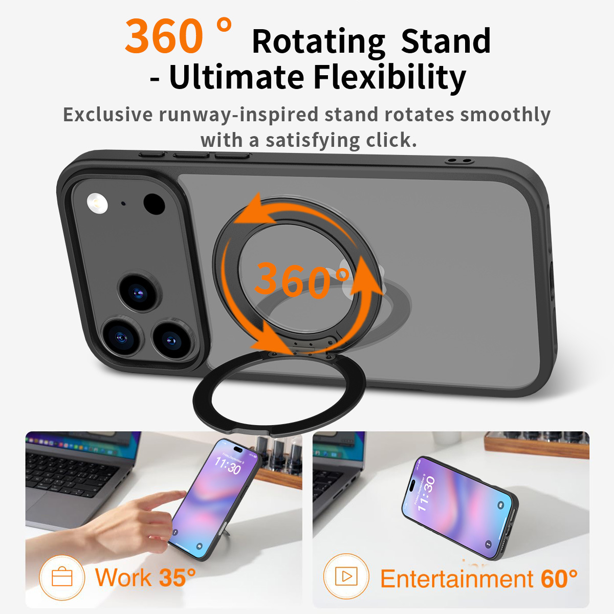 Clear Magnetic Case with Stand for iPhone 12-17 Series, Car Mount Anti-fall Cover