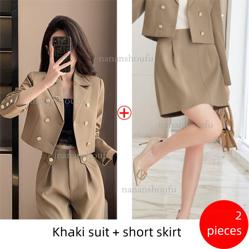 2026 Designer Set High-end Luxury New Women's Simple Double Breasted Business Suit Jacket Slim Fit Casual Pants A-line Sexy Short Skirt Commuting - view 7