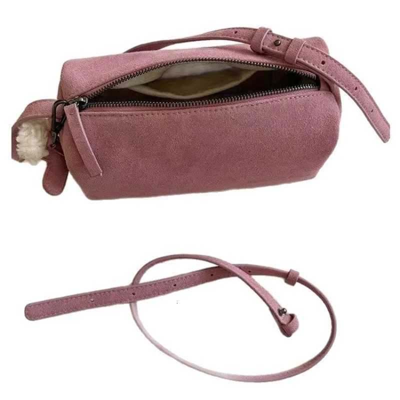 New Ins Chic Cylindrical Shape Women Crossbody Bag Small Attractive Pink Top Layer Pu Suede Leather Female Shoulder Bag C260406