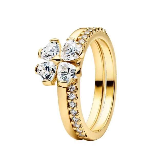 2026 New 925 Silver Heart Princess Crown Plant Bee Specimen ME Lucky Bow Double Layer Ring Exquisite DIY Charm Jewelry Gift