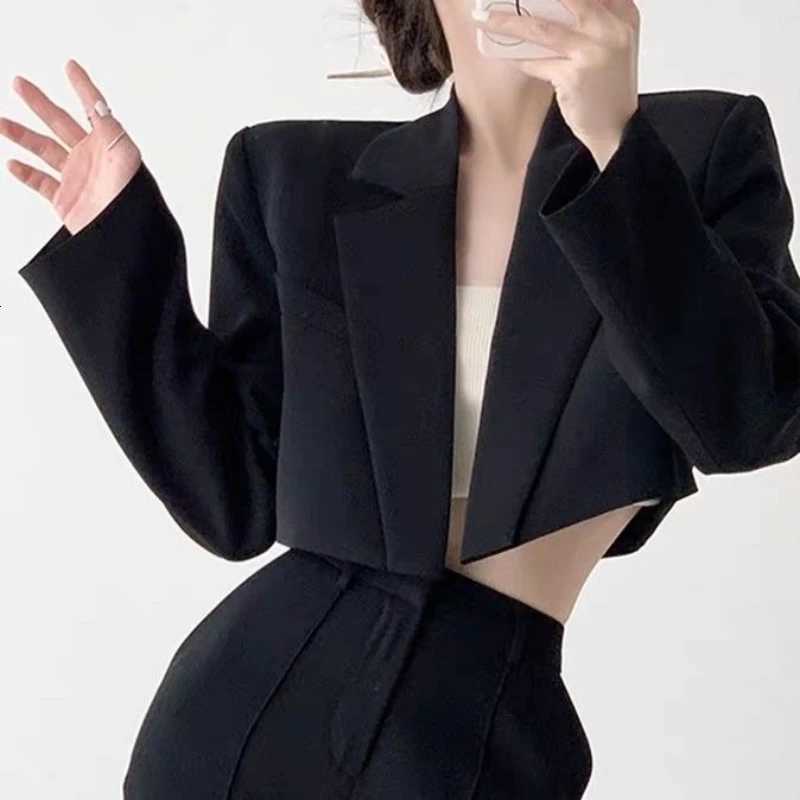 Fashion Women Short Blazer White Basic Jackets Top Elegant Solid Long Sleeve Open Front Coats Casual Short Outwear Office CoatT260406