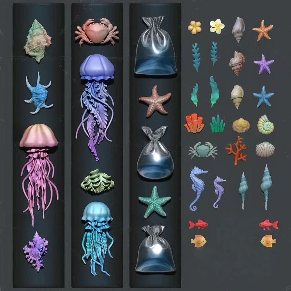 3D Silicone Nail Art Mold, Ocean Life Designs, Jellyfish, Seahorse, Shell, Whale, Conch, Crab, High Transparency, Perfect for DIY Manicures