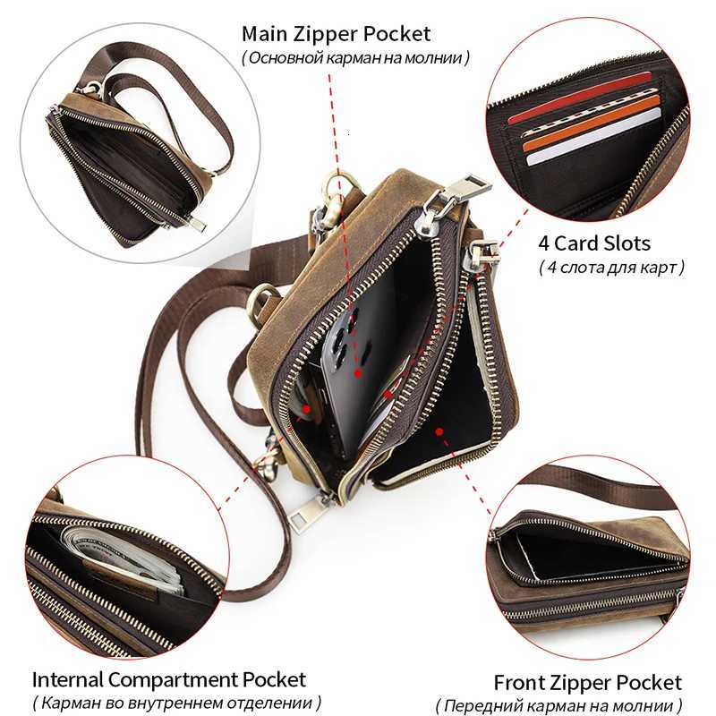 CONTACTS Crazy Horse Leather Men Crossbody Bag Casual Waist Pack Fanny Belt Bag For Male Small Phone Pocket Shoulder Bags C260406