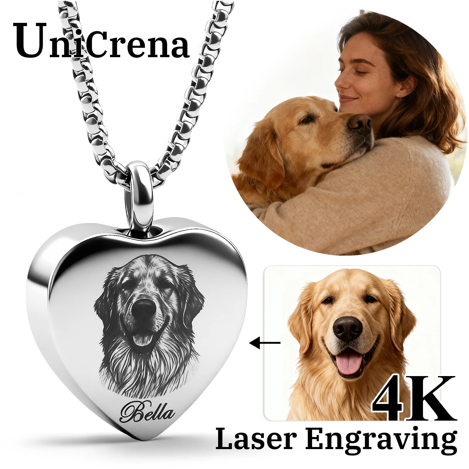 Pet Ashes Necklace for Dog Engravable Memorial Hair Keepsake Pendant - Stainless Steel Pet Loss Jewlery Gift for Women and Men 260403BJ