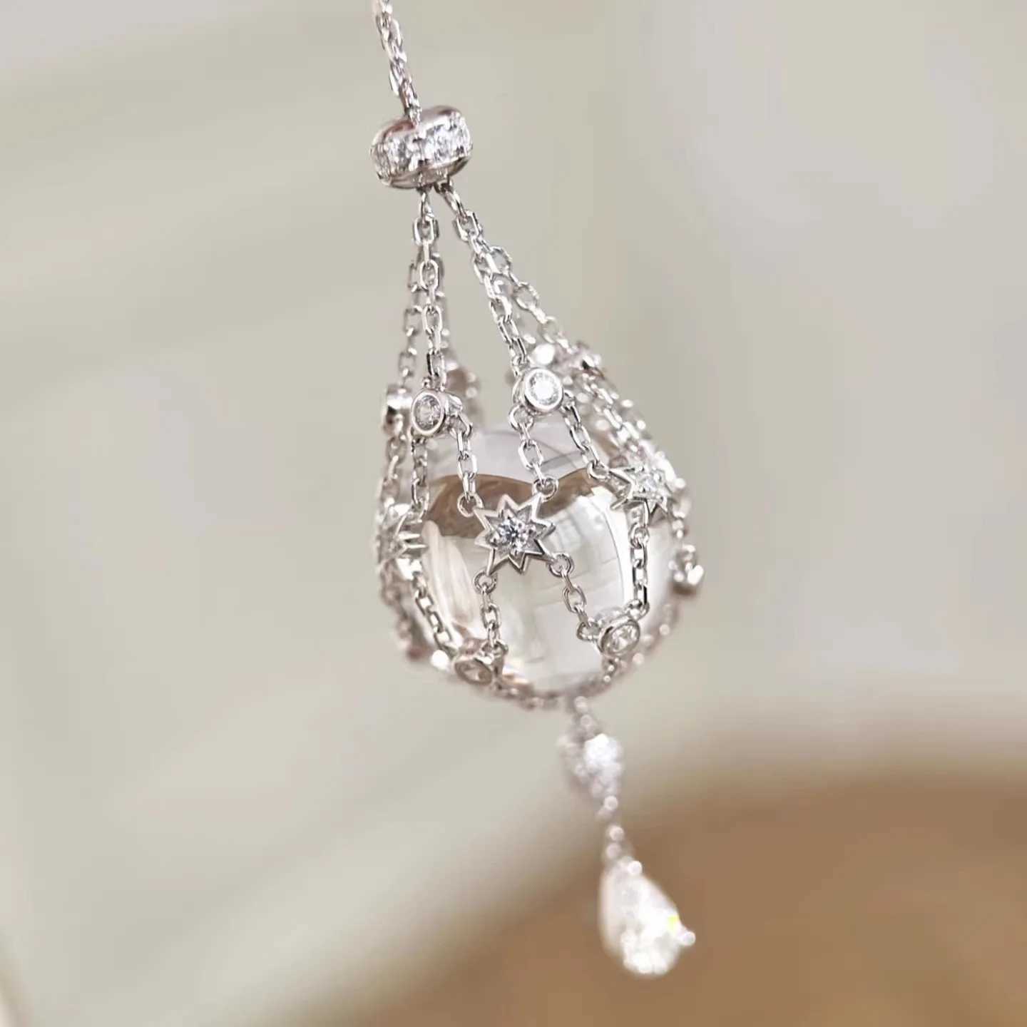 Popular White Crystal Starry Mesh Bag Pendant Retractable Necklace Accessory Niche Design High-end And Versatile For Women H260406