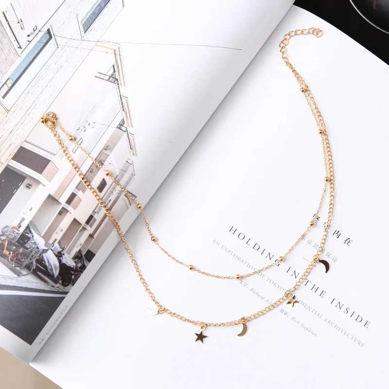 New Gold Silver Chain Beads Leaf Pendant Necklace Fashion Jewelry Multi Layer Female Necklaces Necklace Woman Accessories H260406