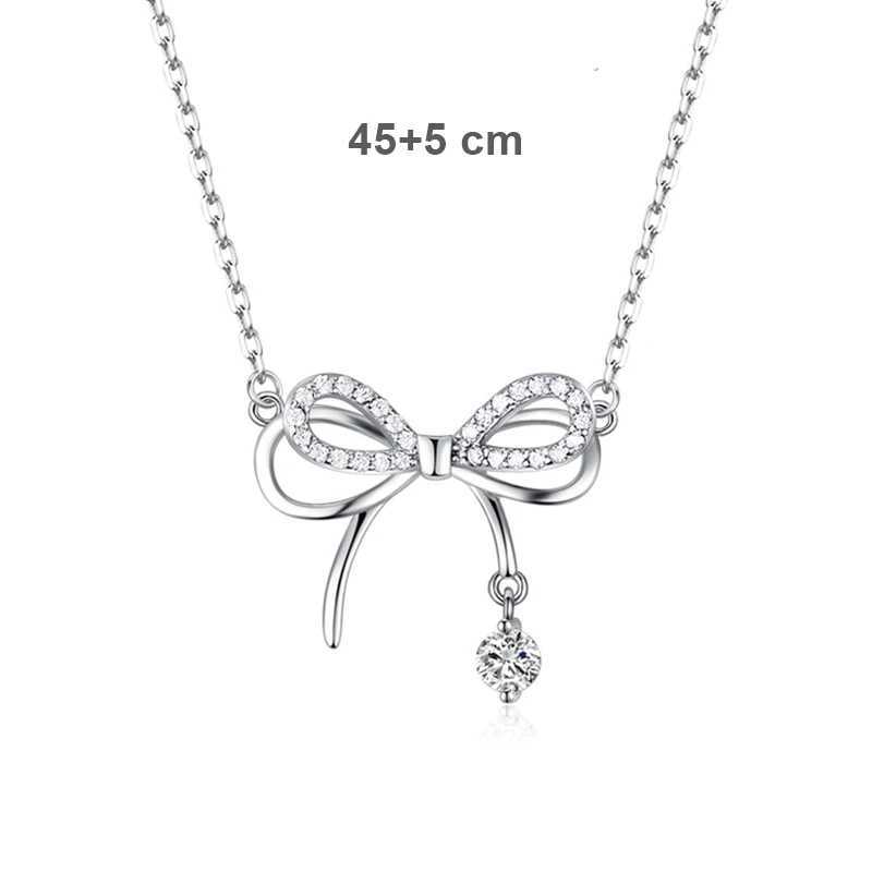 Korean Crystal Bowknot Pendant Necklaces For Women Cute Shiny Bow Clavicle Choker Necklace Sliver Chains Fashion Jewelry Gifts H260406