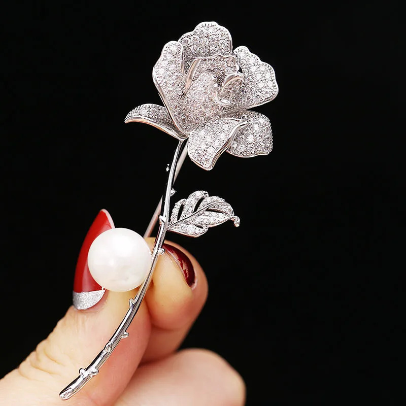 SUYU Womens Luxury Brooch Copper Inlaid Cubic Zirconia Camellia Womens Clothing Brooch Mens And Womens Set Pins 260403BJ - view 6