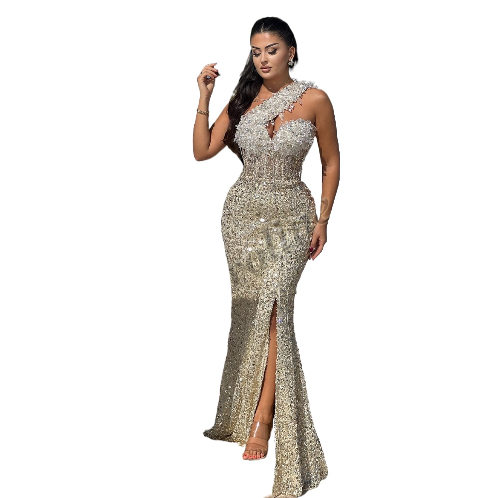 Glamorous One Shoulder Prom Dresses For Women Mermaid Beadings Gala Evening Party Gowns Dubai Vestido De Formatura Customized A06