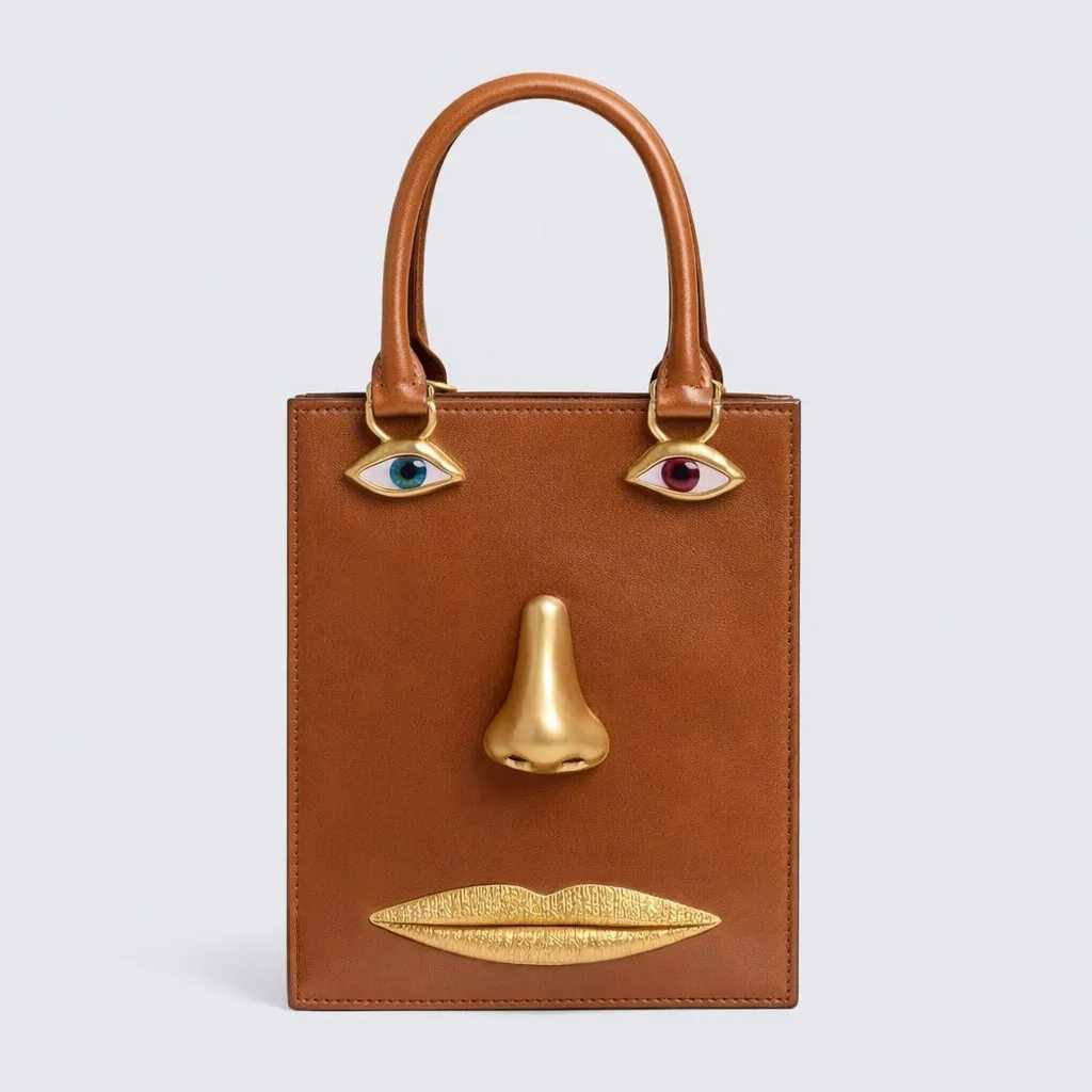 2026 New Womens 3D Face Handbag Niche Design Adult girls Square Single Shoulder Bag Ladies PU Crossbody Bag 1296 C260406