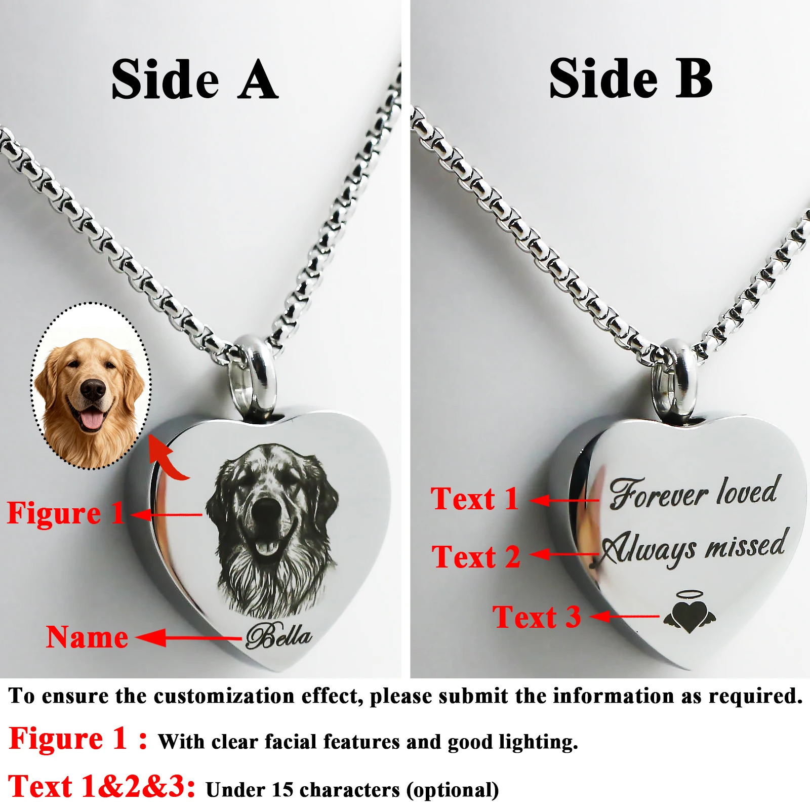 Pet Ashes Necklace for Dog Engravable Memorial Hair Keepsake Pendant - Stainless Steel Pet Loss Jewlery Gift for Women and Men 260403BJ - view 3