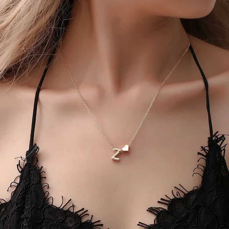 SUMENG Fashion Tiny Heart Dainty Initial Necklace Gold Silver Color Letter Name Choker For Women Pendant Jewelry Gift H260406