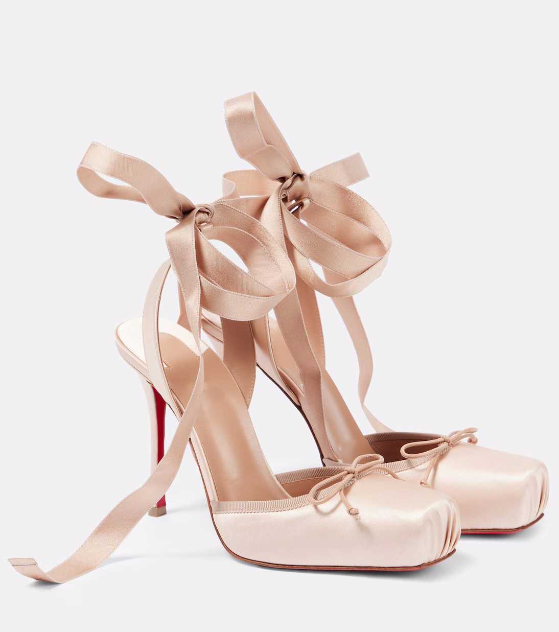 New style fine high-heeled square-toe ankle-buckle satin bow ballet-style headband red-soled large-size summer sandals from Europe and America Z260406