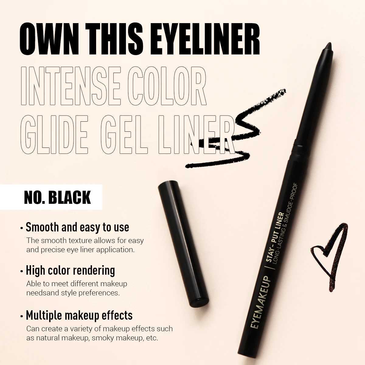 3pcs Black Eyeliner PencilsWaterproof Sweatproof Black EyelinerSuitable For Beginners Perfect Gift H260406