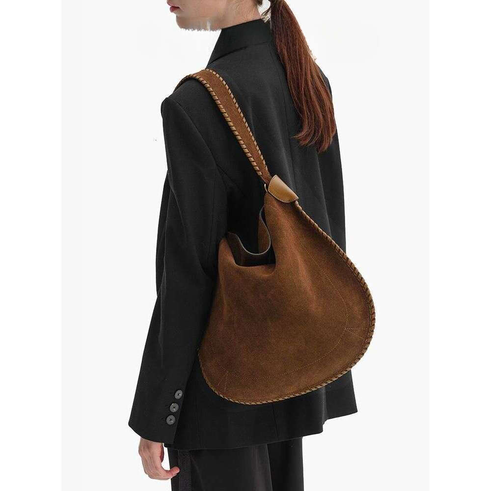 Autumn New Round Frosted Cowhide Lazy Style Tote Bag Women Fashion Hot Selling Commute Large Capacity Shoulder Crossbody Bag All-Match Casual Women Ha
