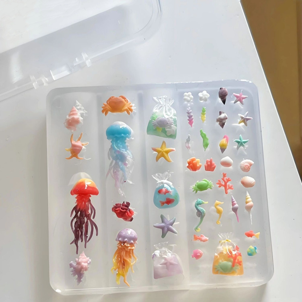 3D Silicone Nail Art Mold, Ocean Life Designs, Jellyfish, Seahorse, Shell, Whale, Conch, Crab, High Transparency, Perfect for DIY Manicures