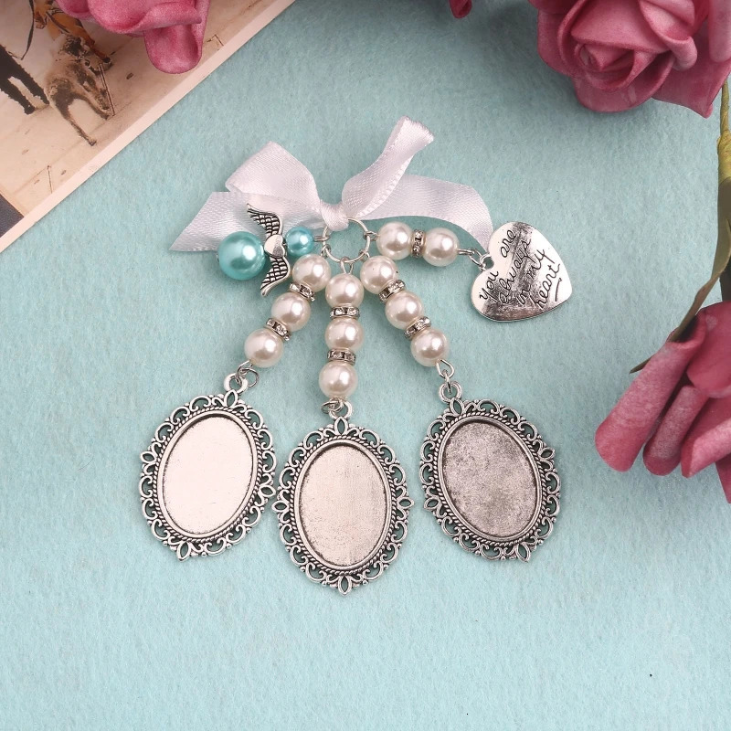 Wedding Bouquet Charm Lace Oval Bridal Bouquet Angel Charm Memorial Po Frame Charm Pin Angel Pendant Brooch for Mother of Bri 260403BJ - view 6
