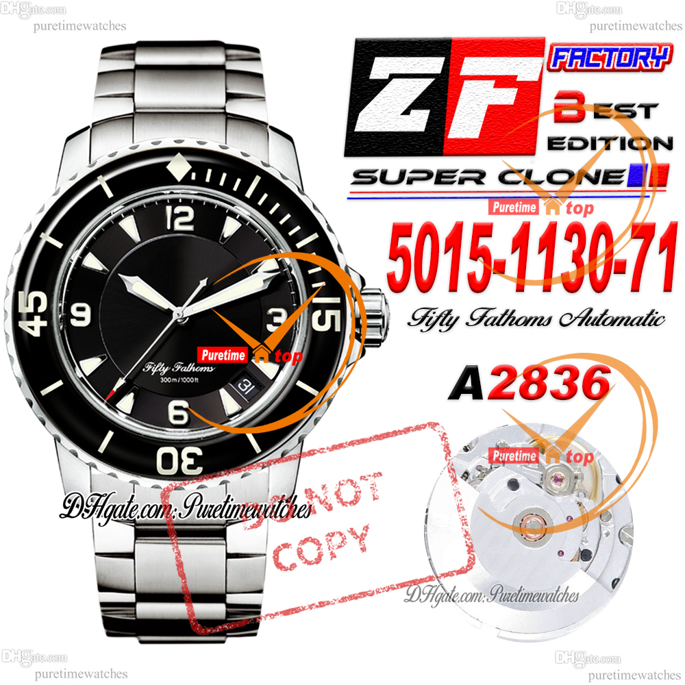 Fifty Fathoms 5015-1130-71 A2836-2 Automatic Mens Watch ZF 50 Fathoms Black Dial Stainless Steel Bracelet CHS Puretimewatches Reloj Hombre Montre Hommes