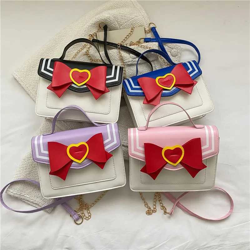 Chic Bow Synthetic Leather Crossbody Bags Kawaii Small Heart Tote Bag Mini Purses Chain Belt Shoulder Bag for Teen Girl Fashion C260406