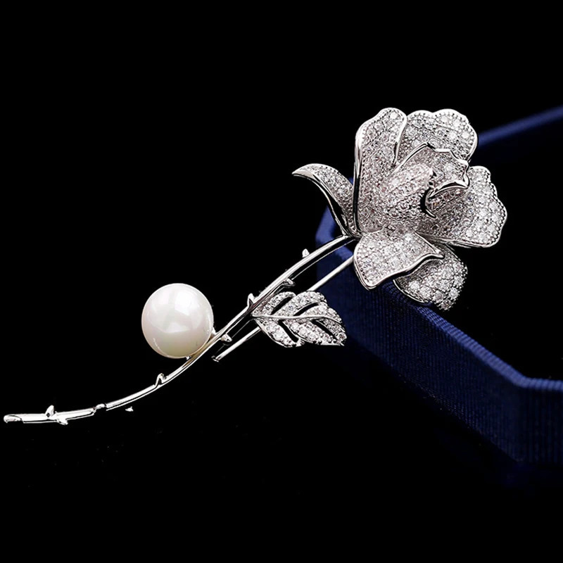 SUYU Womens Luxury Brooch Copper Inlaid Cubic Zirconia Camellia Womens Clothing Brooch Mens And Womens Set Pins 260403BJ - view 7