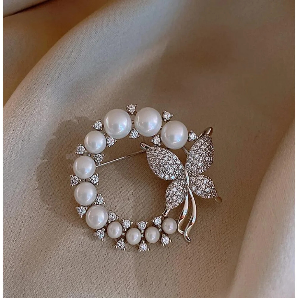 Fashion Pearl and Rhinestone Brooches for Women Baroque Trendy Butterfly Pins Clothes Accessories Wedding Gifts 260403BJ - view 3